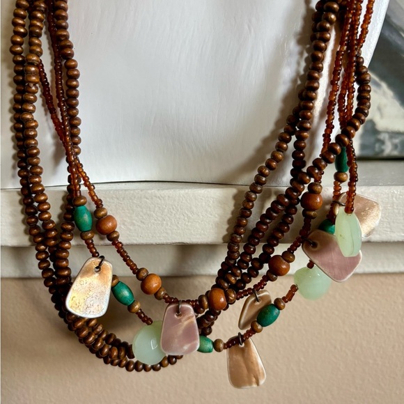 2/$15 - Handmade Multi-Strand Beaded Necklace with Shell & Wood Accents - Picture 4 of 7